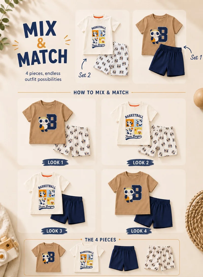 فكتور اند جين Boys Sports Print Cotton T-Shirt & Shorts Set – Summer Daywear