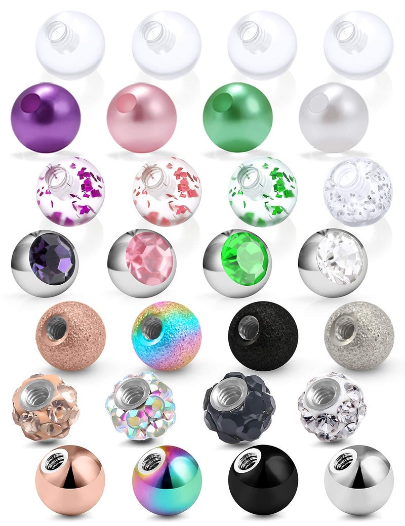 SCERRING 14G Ball for Piercing Replacement Balls Externally Threaded Nipple Industrial Tongue Belly Piercing Rings Body Jewelry Piercing Barbell Parts 5mm 28PCS Mix Color - Image 1