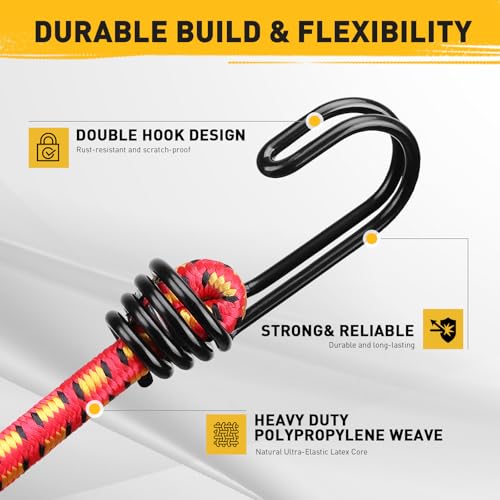 ELEAD 18" Elastic Bungee Cords with Hooks: 10 Pcs Bungee Cords Heavy Duty Outdoor, Bungie Cord Bundle Assortment with Metal Hook, Bungee Straps for Kayaking, Camping, Garage Storage - Image 4