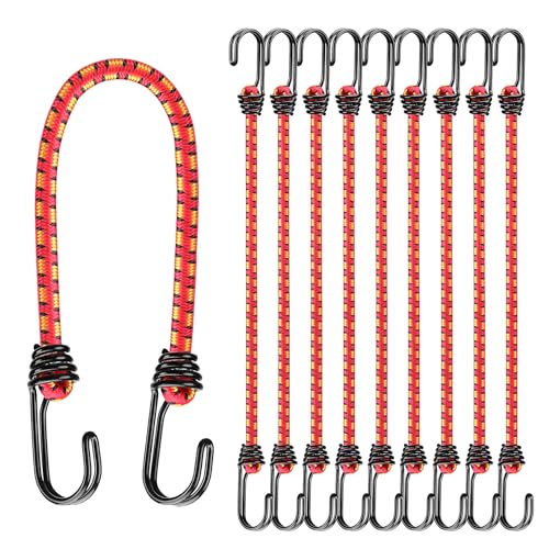 ELEAD 18" Elastic Bungee Cords with Hooks: 10 Pcs Bungee Cords Heavy Duty Outdoor, Bungie Cord Bundle Assortment with Metal Hook, Bungee Straps for Kayaking, Camping, Garage Storage - Image 1