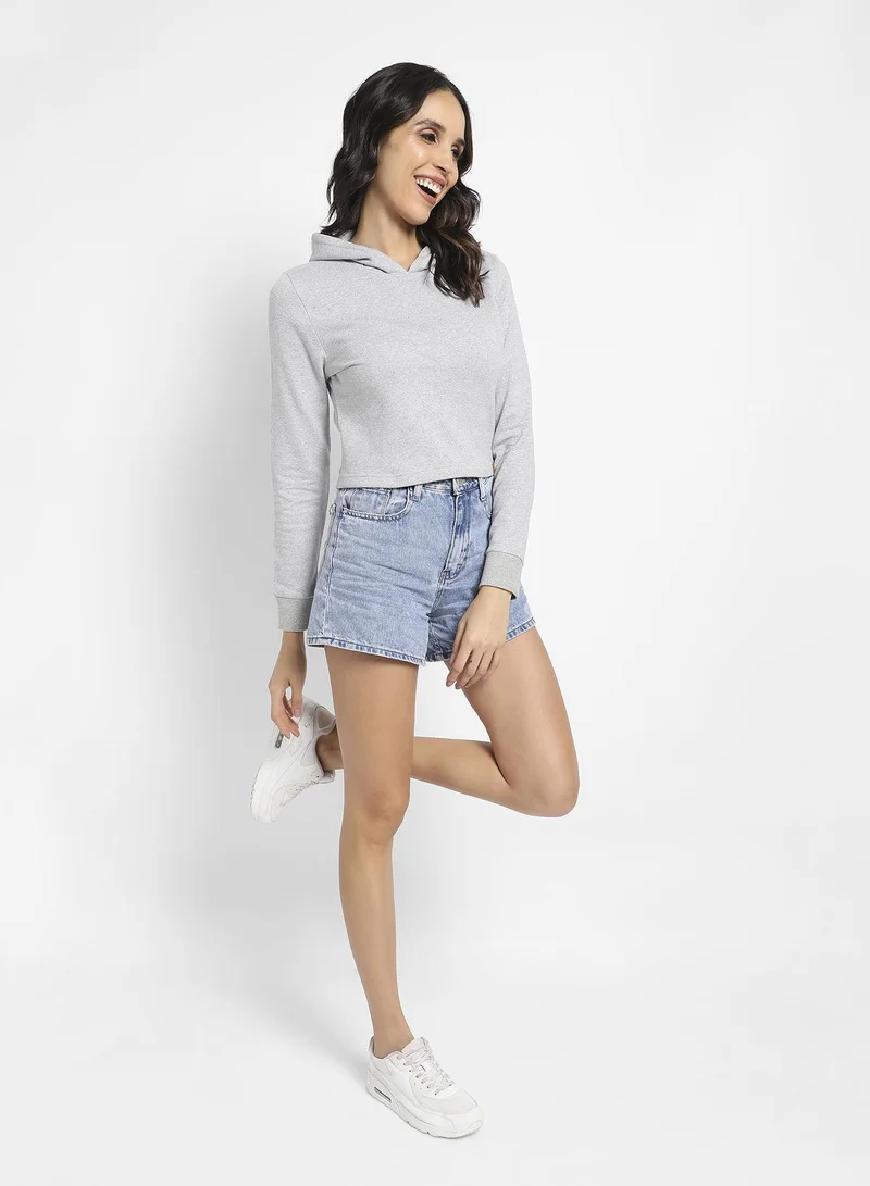 Pinacolada  Women's Light Grey Pullover Hoodie With Contrast Drawstrings for Women | Best Price UAE