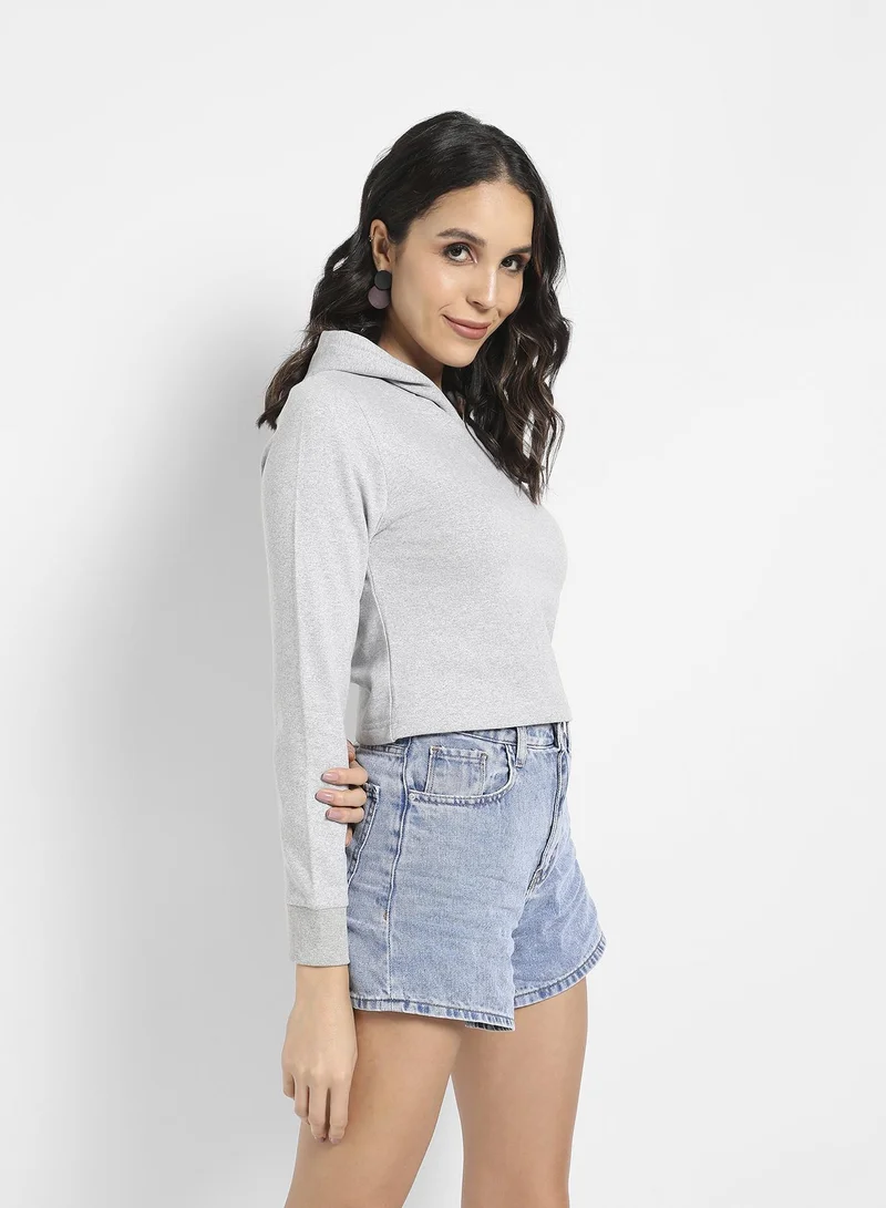 Pinacolada  Women's Light Grey Pullover Hoodie With Contrast Drawstrings for Women | Best Price UAE