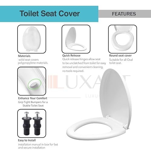 LUXART Toilet Seat Cover 46.5L x 36W CM |Western Commode Sharp Oval Seat Cover | Soft Close Technology Heavy Quality Commode Lid With Installation Kit | Stylish PP Toilet Cover For Bathroom - Image 4