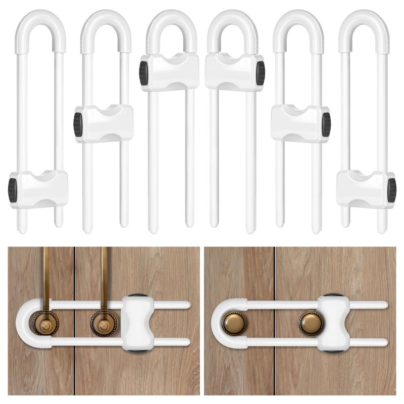 kickic Cabinet Locks Baby Proofing,Child Proof Cabinet Locks,6 Pack Adjustable U Shaped Baby Proofing Cabinets,Child Locks for Cabinets and Drawers (White) - Image 1