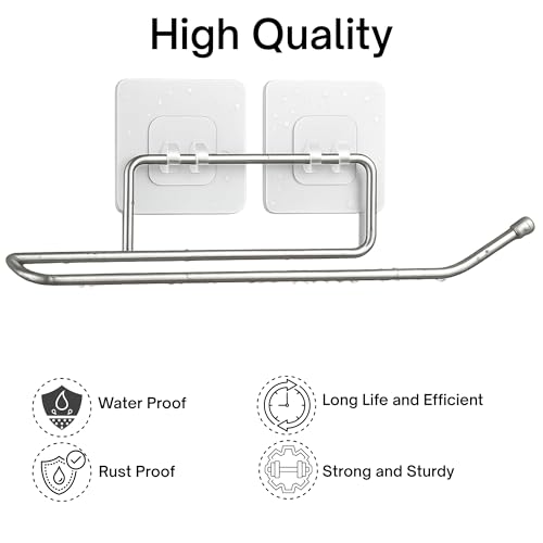 Yumun 2 Pcs Stainless Steel Toilet Paper Holder | Wall Mounted Tissue Holder | Self Adhesive & Drill-Free | Corrosion-Resistant Metal | Toilet Roll Holder for Bathroom | Modern Bathroom Accessories - Image 5