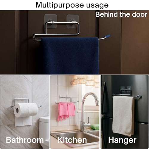 Yumun 2 Pcs Stainless Steel Toilet Paper Holder | Wall Mounted Tissue Holder | Self Adhesive & Drill-Free | Corrosion-Resistant Metal | Toilet Roll Holder for Bathroom | Modern Bathroom Accessories - Image 2