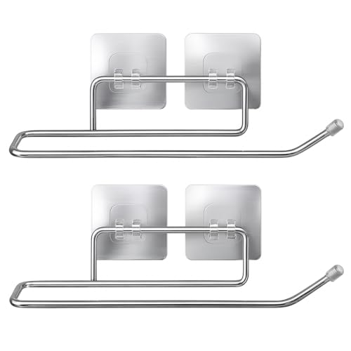 Yumun 2 Pcs Stainless Steel Toilet Paper Holder | Wall Mounted Tissue Holder | Self Adhesive & Drill-Free | Corrosion-Resistant Metal | Toilet Roll Holder for Bathroom | Modern Bathroom Accessories - Image 1