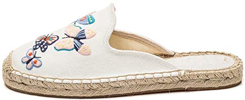 U-lite Women's Stylish Embroidery Flat Espadrilles Fancy Mule Beige Butterfly 8 - Image 2