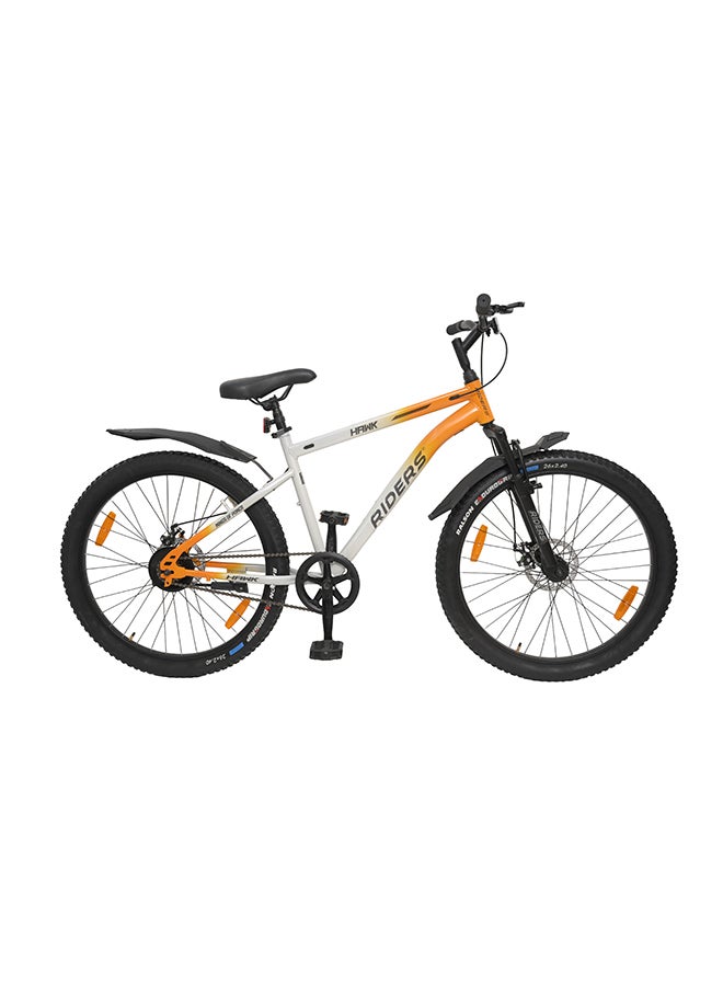 Riders Hawk 26T Premium Mountain Bicycle for Men & Women | Front Suspension, Dual Disc Brakes & Strong Steel Frame | Inner Cable Routing with Rear Carrier, Mud Guards & All-Terrain Tyres | City & Off-Road Cycle | Orange & White - Image 1