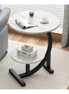 DubaiGallery Small table modern corner table two-tier bedside table Nordic oval table living room with storage shelves small coffee table side cabinet  - Image 2