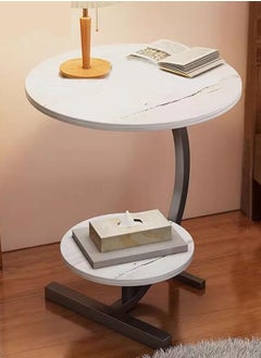 DubaiGallery Small table modern corner table two-tier bedside table Nordic oval table living room with storage shelves small coffee table side cabinet  - Image 3