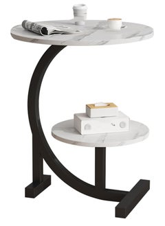 DubaiGallery Small table modern corner table two-tier bedside table Nordic oval table living room with storage shelves small coffee table side cabinet  - Image 4
