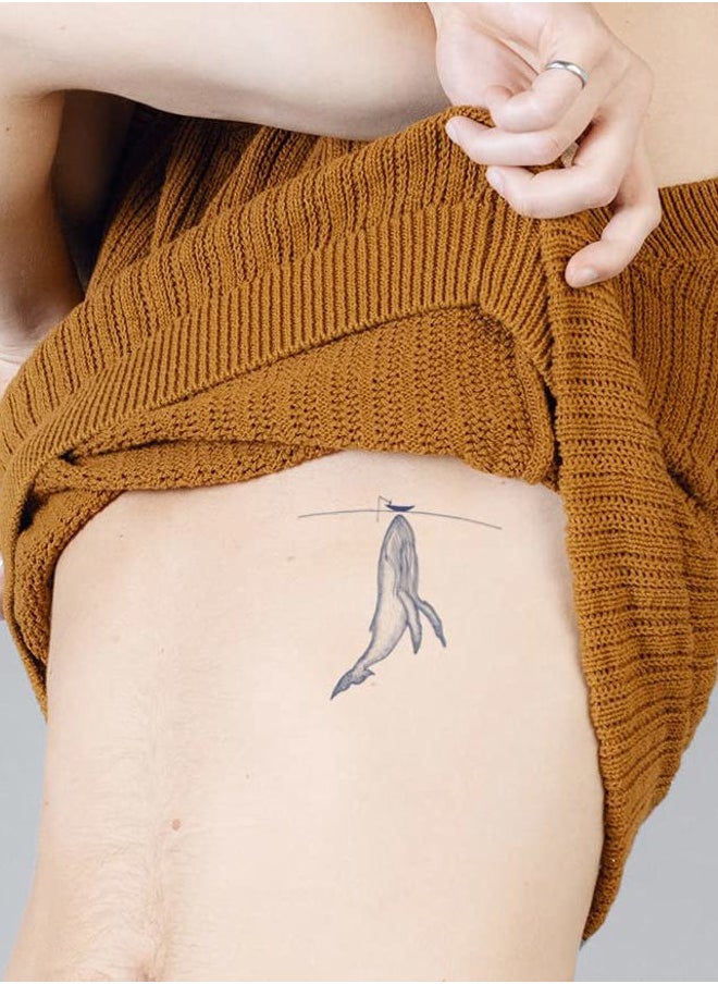inkbox - Inkbox Temporary Tattoos, Semi-Permanent Tattoo, One Premium Easy Long Lasting, Water-Resistant Temp Tattoo with For Now Ink - Lasts 1-2 Weeks, Whale Tattoo, 4 x 4 in, Fish Food - Image 1