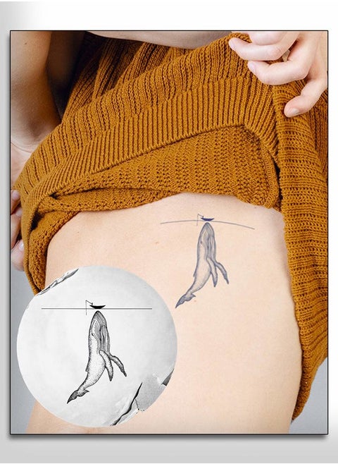 Inkbox Temporary Tattoos, Semi-Permanent Tattoo, One Premium Easy Long Lasting, Water-Resistant Temp Tattoo with For Now Ink - Lasts 1-2 Weeks, Whale Tattoo, 4 x 4 in, Fish Food