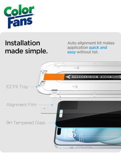 Color Fans GlasTR EZ FIT Privacy iPhone 15 Plus Tempered Glass Screen Protector -2 Pack  - Image 3