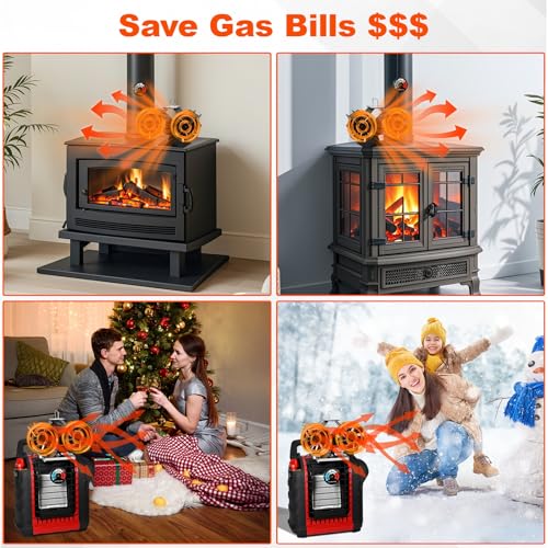 YOSN Dual Motors Heat Powered Fireplace Fan, Wood Stove Fan Compatible for Buddy Heater, Fireplace Fan with WoodStove Magnetic Thermometer, Heat Activated Thermal Fan for Wood Burning Stove/Log Burner - Image 4