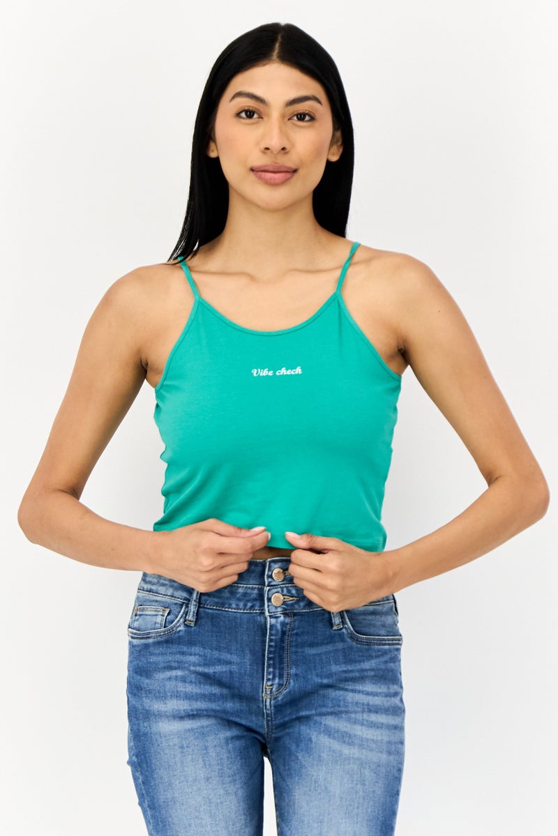ONLY Women Scoop Neck Sleeveless Graphic Print Tank Top, Dusty Green  - Image 1