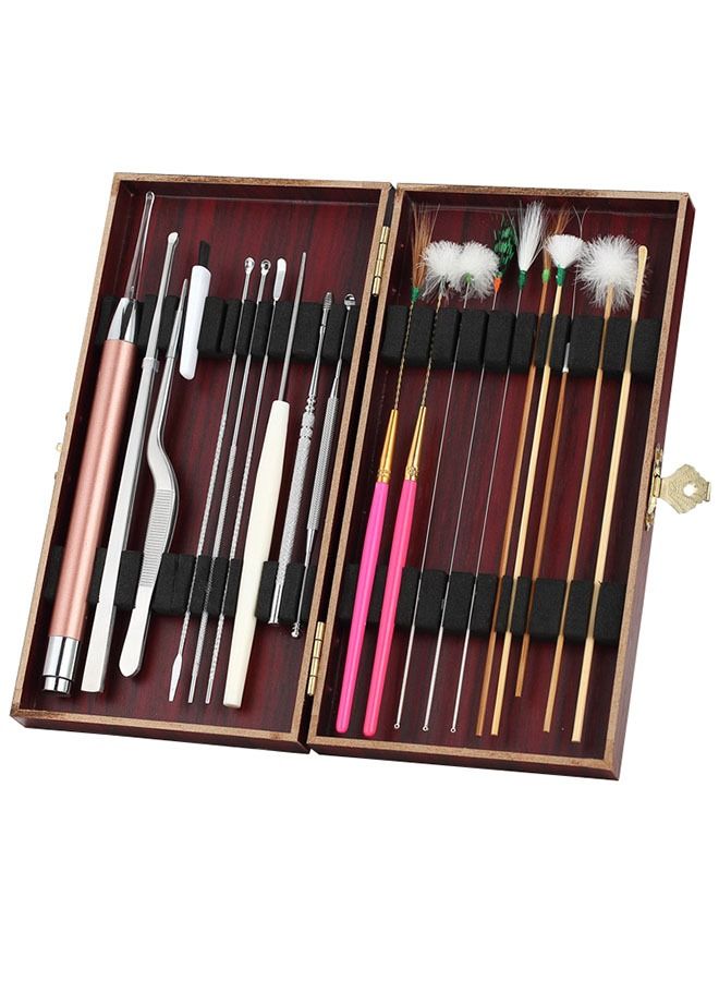 زي سي إم - هابي طقم إزالة شمع الأذن بيد مانعة للانزلاق مكون من 20 قطعة مع صندوق لتنظيف الأذن والتدليك، أدوات وعيدان أذن مضيئة للبالغين والأطفال. - Image 1