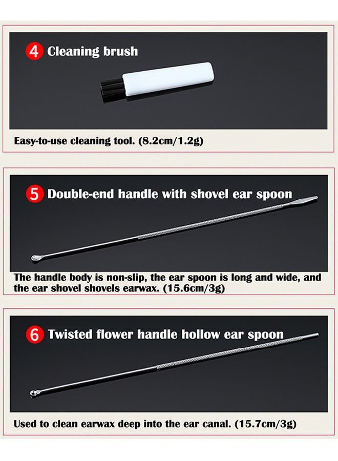 زي سي إم - هابي طقم إزالة شمع الأذن بيد مانعة للانزلاق مكون من 20 قطعة مع صندوق لتنظيف الأذن والتدليك، أدوات وعيدان أذن مضيئة للبالغين والأطفال. - Image 4