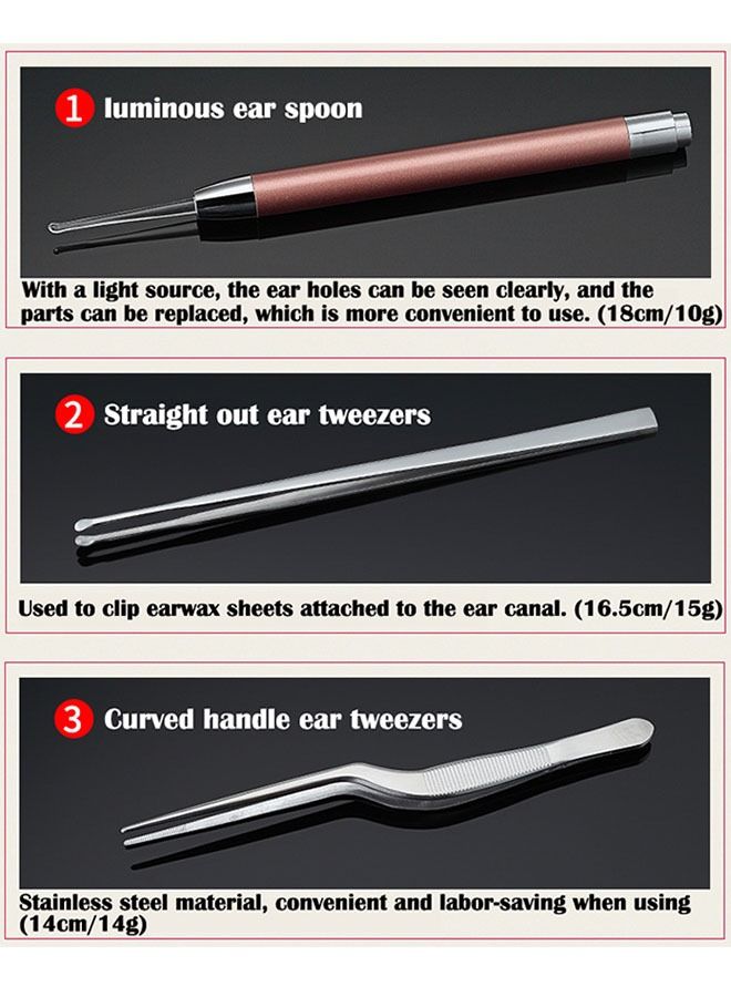 زي سي إم - هابي طقم إزالة شمع الأذن بيد مانعة للانزلاق مكون من 20 قطعة مع صندوق لتنظيف الأذن والتدليك، أدوات وعيدان أذن مضيئة للبالغين والأطفال. - Image 3