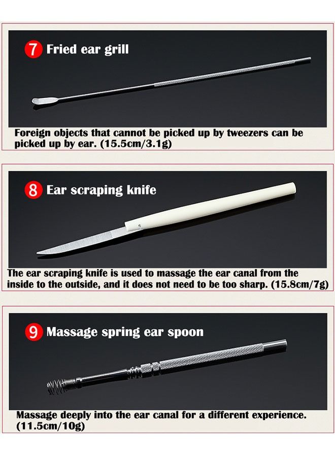 زي سي إم - هابي طقم إزالة شمع الأذن بيد مانعة للانزلاق مكون من 20 قطعة مع صندوق لتنظيف الأذن والتدليك، أدوات وعيدان أذن مضيئة للبالغين والأطفال. - Image 5