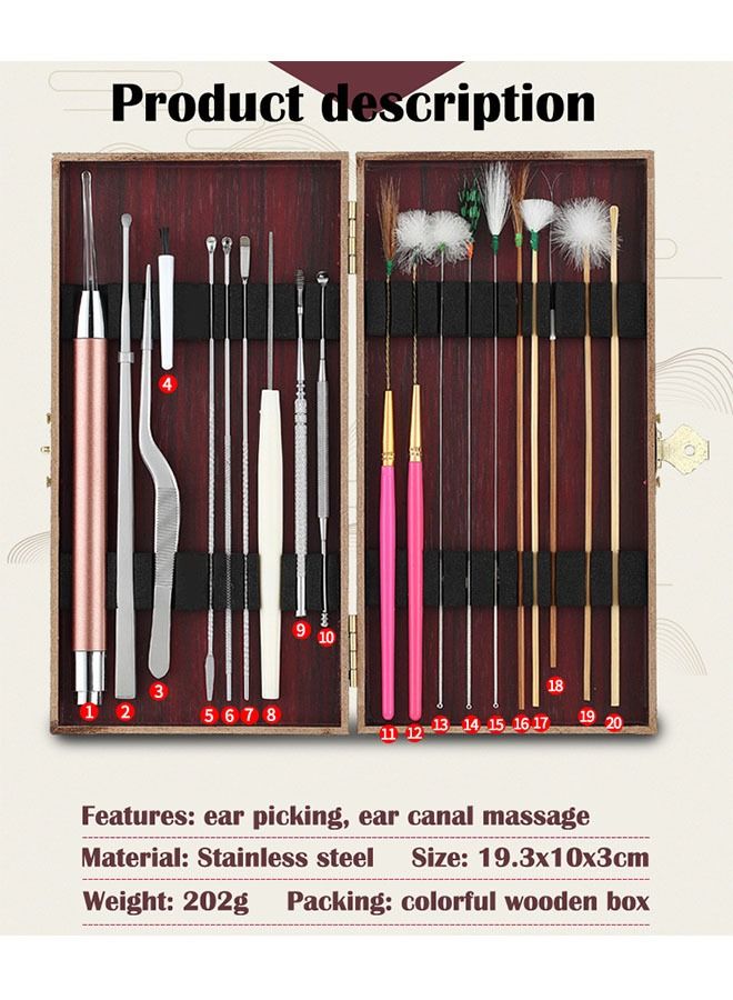 زي سي إم - هابي طقم إزالة شمع الأذن بيد مانعة للانزلاق مكون من 20 قطعة مع صندوق لتنظيف الأذن والتدليك، أدوات وعيدان أذن مضيئة للبالغين والأطفال. - Image 2