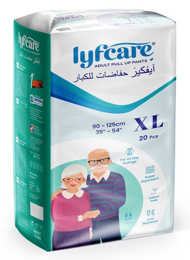 Lyfcare Adult Diapers Extra large Size (XL) - 20 Count | Unisex Diapers Pants Style | Waist (90-125 cm) | Wetness Indicator, Super Absorption, 360° Protection & 0% Leakage | For Men & Women - Image 1