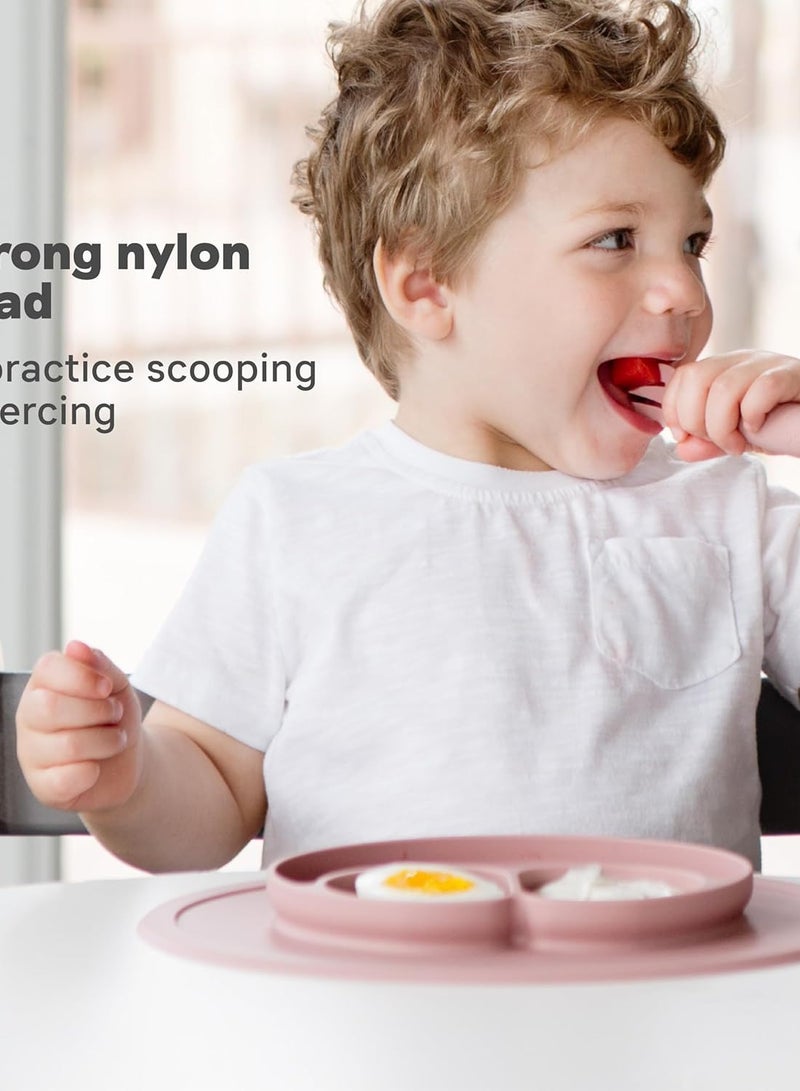 ازبيز مجموعة شوكة وملعقة صغيرة للأطفال، مجموعة أدوات مائدة للأطفال مع حقيبة - 12 شهرًا فما فوق - رمادي - Image 4