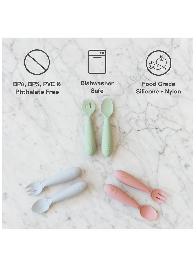 ازبيز مجموعة شوكة وملعقة صغيرة للأطفال، مجموعة أدوات مائدة للأطفال مع حقيبة - 12 شهرًا فما فوق - رمادي - Image 5