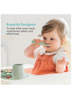 ezpz Baby Mini Fork And Spoon Set, Kids Cutlery Set With Case - 12M+ - Sage  - Image 3