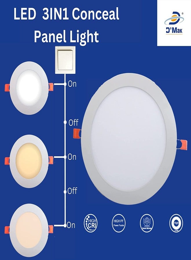 D'Mak 22 Watts Round 3 in 1 LED Conceal Panel Light for POP & False Ceiling - White, Warm White, Natural White (Pack of 2) - Image 5