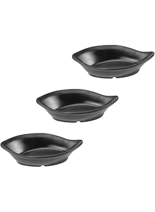 Black Melamine 3 Piece Soy Sauce Dishes Set Kitchen Spice Trays Snack Serving Plates - Image 1