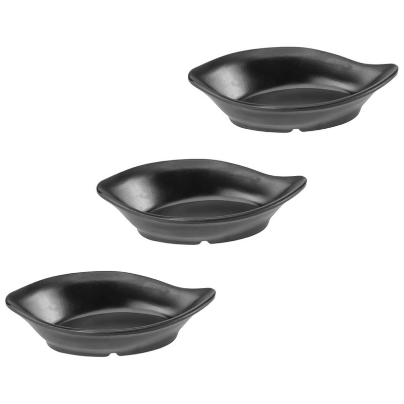 Black Melamine 3 Piece Soy Sauce Dishes Set Kitchen Spice Trays Snack Serving Plates - Image 2