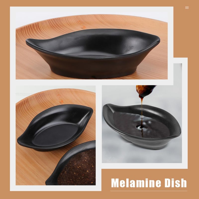 Black Melamine 3 Piece Soy Sauce Dishes Set Kitchen Spice Trays Snack Serving Plates - Image 4