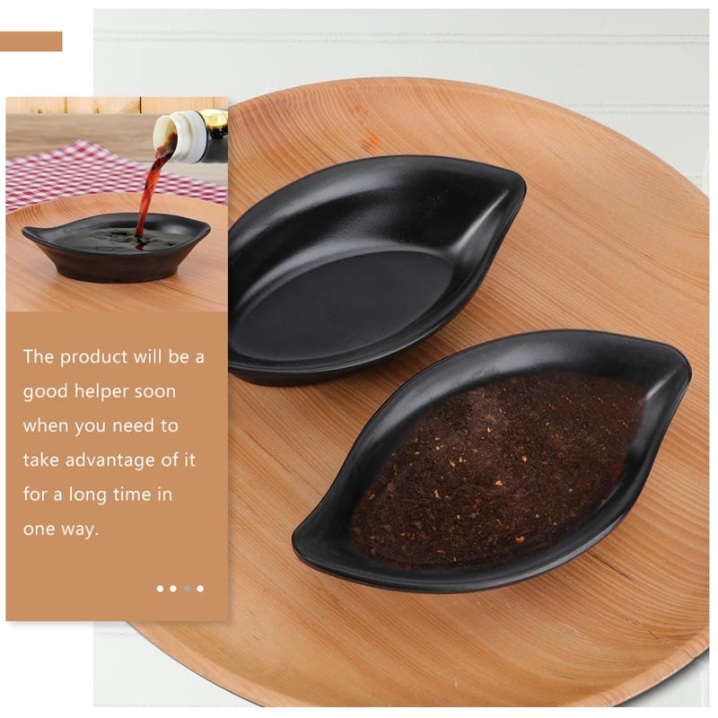 Black Melamine 3 Piece Soy Sauce Dishes Set Kitchen Spice Trays Snack Serving Plates - Image 5