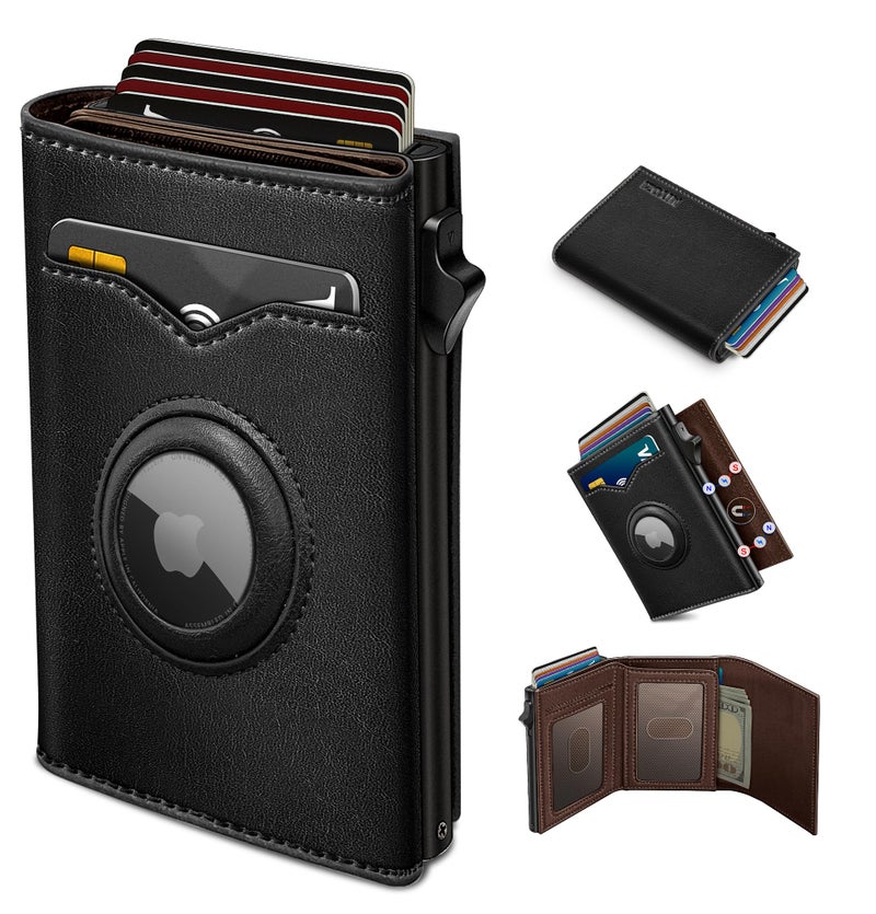 miyozi Airtag Wallet for Menwith Cash Pocket 2 ID Window 912 CardsMetal Case Smart Slim Pop Up Credit Card Holder Flip with Magnetic Closure RFID Blocking Trifold wallet with Gift Box - Image 2