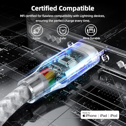 Bkayp iPhone Charger 3 Pack 10 ft Apple MFi Certified Lightning Nylon Braided Cable Fast Charging Cord Compatible with iPhone 13 12 11 Pro Max XR XS X 8 7 6 Plus SE iPad and More - Image 2
