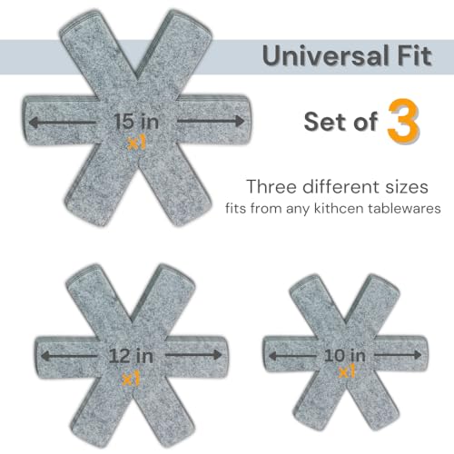 SAVUK Pot and Pan Protectors Set of 3 and 3 Different Sizes Separators Pad Pot Dividers Anti-Slip Pad for Stacking and Protecting Cookware Avoid Scratching (10" 12.5" 15") (Grey) - Image 2