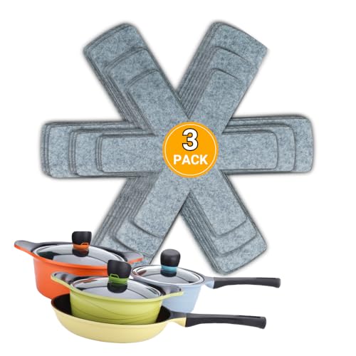 SAVUK Pot and Pan Protectors Set of 3 and 3 Different Sizes Separators Pad Pot Dividers Anti-Slip Pad for Stacking and Protecting Cookware Avoid Scratching (10" 12.5" 15") (Grey) - Image 1