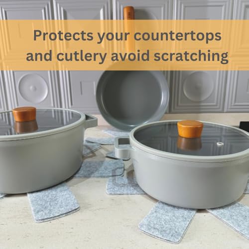 SAVUK Pot and Pan Protectors Set of 3 and 3 Different Sizes Separators Pad Pot Dividers Anti-Slip Pad for Stacking and Protecting Cookware Avoid Scratching (10" 12.5" 15") (Grey) - Image 5