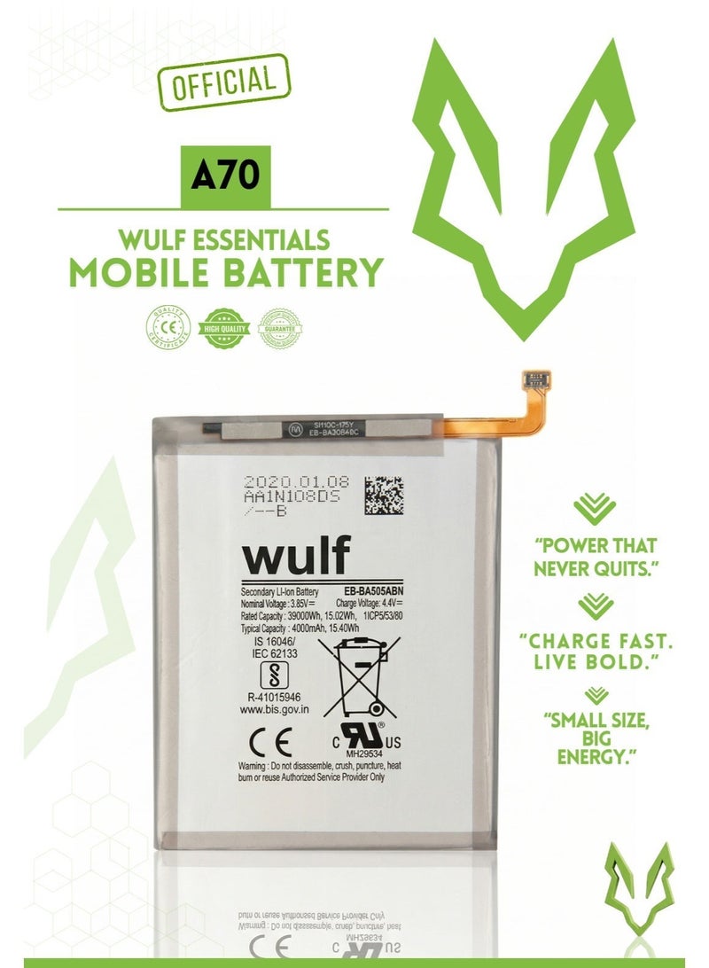 وولف إسينشيالز بطارية WULF لهاتف Samsung A70 - بطارية بديلة عالية السعة - Image 1