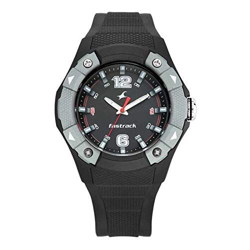 Fastrack Trendies Quartz Analog Black Dial Black Silicone Strap Watch for Guys - NR38057PP02 - Image 1