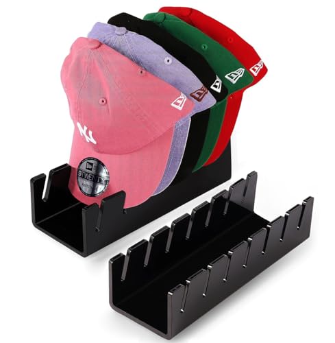 CHENYAOAI Hat Organizer for Baseball Caps 2 Pcs No Install Acrylic Hat Stand for 14 Baseball Caps Hat Racks for Caps Display and Organizer for Bedroom Closet Dresser Office Hat Holder - Image 3