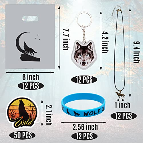 BANBALLON 98 PCS Wolf Party Favors Cool Wolf Necklace Goodie Bags with Wolf Keychains Stickers Rubber Bracelets And Wolf Bags for Wolf Themed Birthday Party Baby Shower Holiday - Image 5
