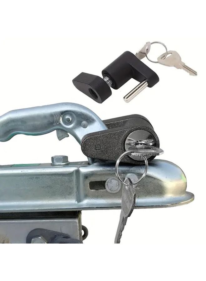 Black Heavy Duty Zinc Trailer Tongue Lock Anti Theft Corrosion Resistant Hitch Lock - Image 2