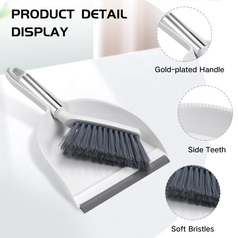 NACENA Mini Broom and Dustpan Set, Small Dust Pan and Brush Set with Handle Dustpan Teeth for Cleaning Hair Suitable for Office Desks Drawers Sofas Outdoor Camping, White & Gray - Image 4