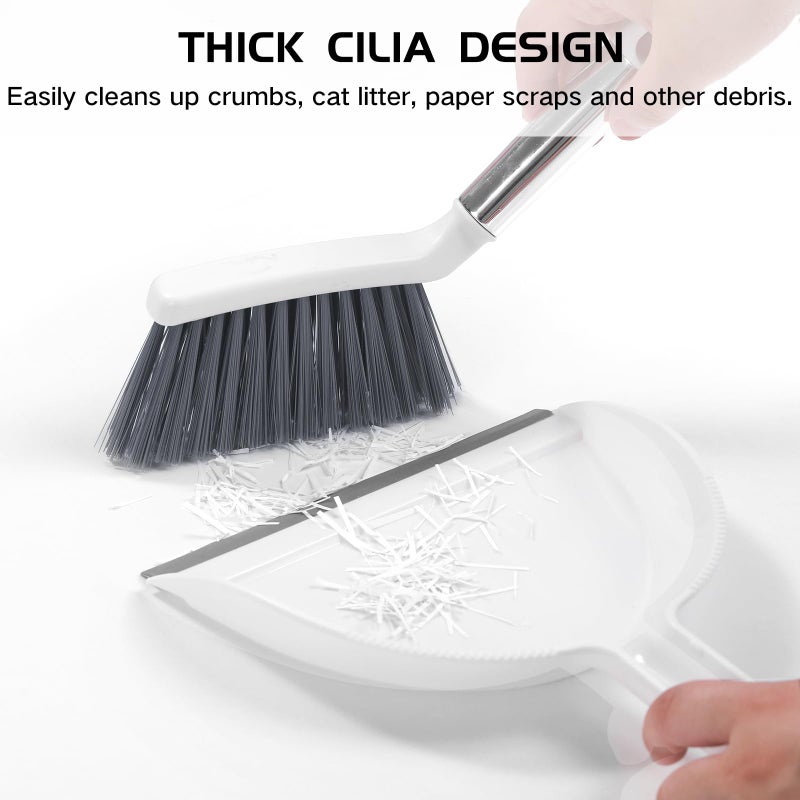 NACENA Mini Broom and Dustpan Set, Small Dust Pan and Brush Set with Handle Dustpan Teeth for Cleaning Hair Suitable for Office Desks Drawers Sofas Outdoor Camping, White & Gray - Image 3