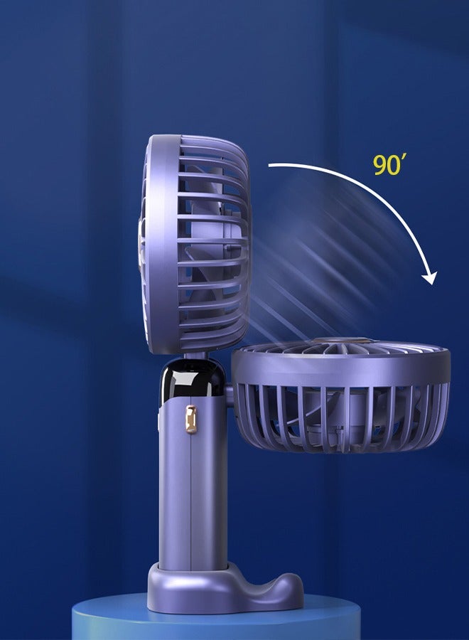 Loquat Mini Handheld Fan, 5 Speeds Portable Personal Fans with LED Screen 90° Adjustable Cooling Fan Removable Base, 5000mAh Quiet USB Fan for Home Office Outdoor Travel, 16-24 Hours Working (Purple) - Image 3