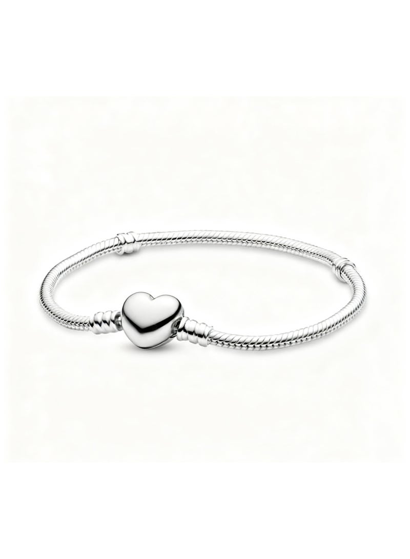 DORA Silver Bracelet, Heart Clasp - Image 1