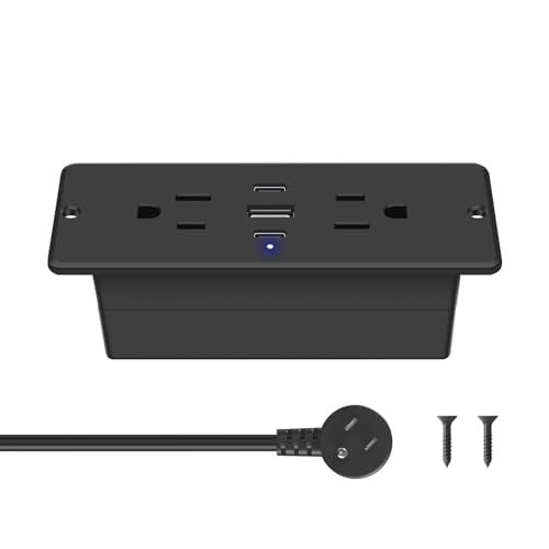 CCCEI Recessed Power Strip with Outlet and USB C Ports, Furniture Flush Mount Power Strip, Small Desk Hidden Outlet for Conference Table, Nightstand, Black, 6FT. - Image 1
